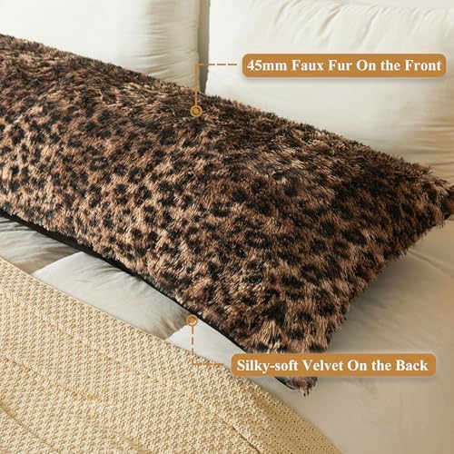XeGe Fluffy Faux Fur Leopard Print Body Pillow Cover 20x54 - Image 4