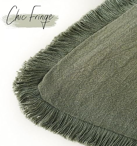 Foindtower Decorative Linen Fringe Throw Pillow Covers 20×20 Olive Green - Image 3