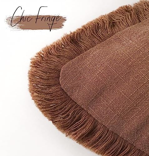 Foindtower Decorative Linen Fringe Lumbar Throw Pillow Covers 12×24 Rust - Image 3