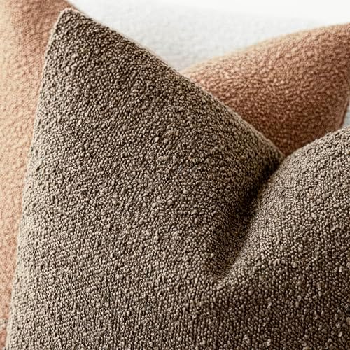 Foindtower Decorative Textured Boucle Throw Pillow Covers 22x22 Light Brown - Image 4