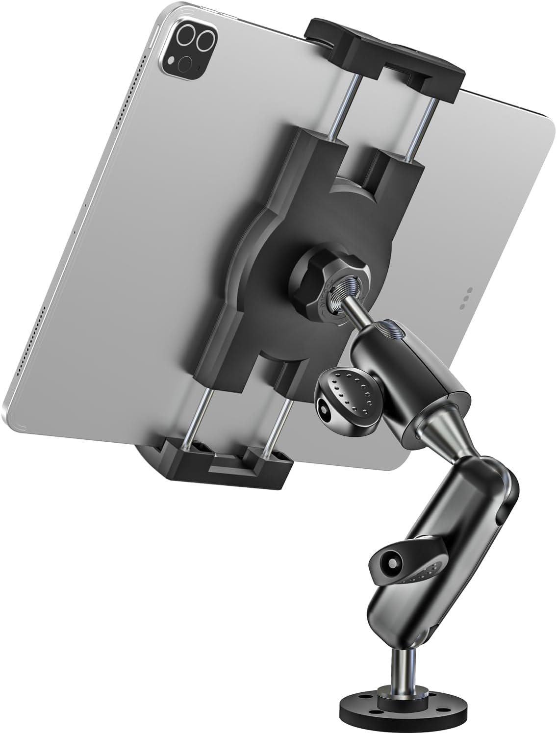 woleyi Aluminum Drill Base Tablet Holder for Car Dashboard - [360° Adjustable 2-Stage Arm] Heavy Duty Tablet Mount for Truck Car Mount Wall Desk, for iPad Pro/Air/Mini/Galaxy Tab/Z Fold, 4-13" Devices