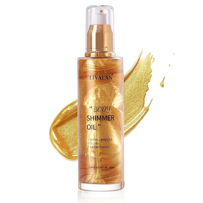 Liyalan Shimmer Body Oil 5 Color Gold 3.38 Fl Oz Face Glow Pearl Highlighter by LIYALAN