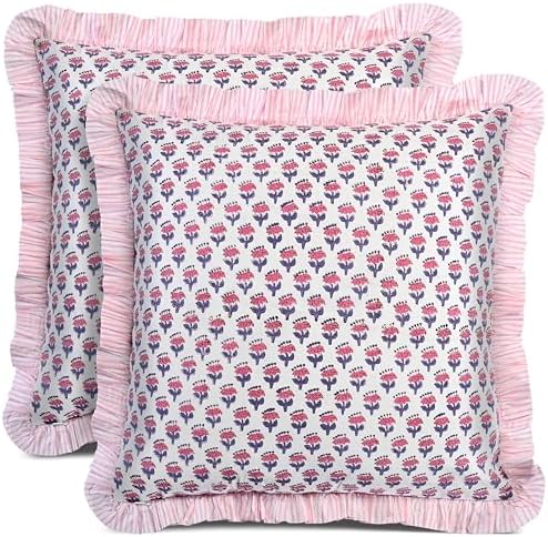 CPC Pink Sapphire Ruffle Throw Pillow Covers by COTTONPRINTCLUB