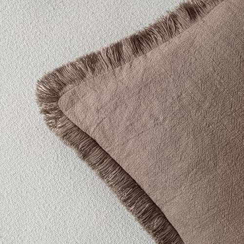 MIULEE Linen Fringe Decorative Fall Euro Pillow Covers Malt Ball 22x22 - Image 3