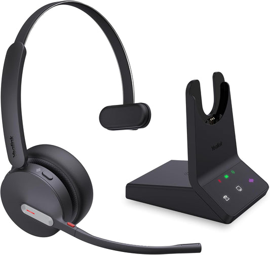 Yealink WH64 Mono UC DECT & Bluetooth Wireless Headset, 606ft Range, Single On Ear Work Headphones with 3X Noise Cancelling Mic, 26 Talk Time, Office Desk IP Phone, PC, Computer