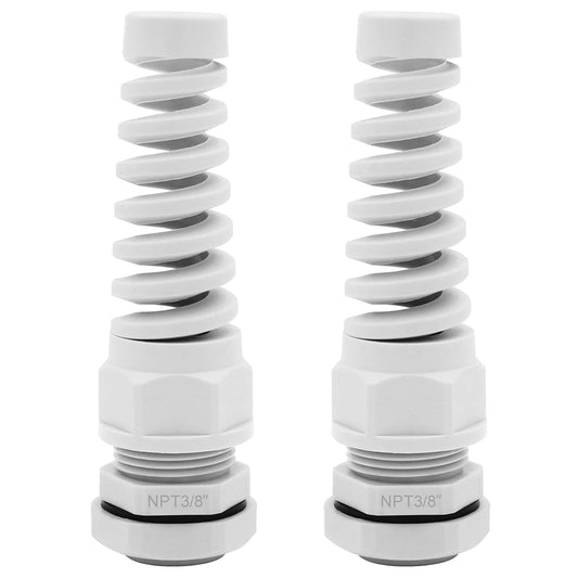 Strain Relief Cord Connector,LISTENJIALE 2Pcs NPT 3/8" Waterproof Cable Gland Flex Spiral Strain Relief Adjustable 5-10mm Cable Connector Nylon Joint with Gaskets(Grey)