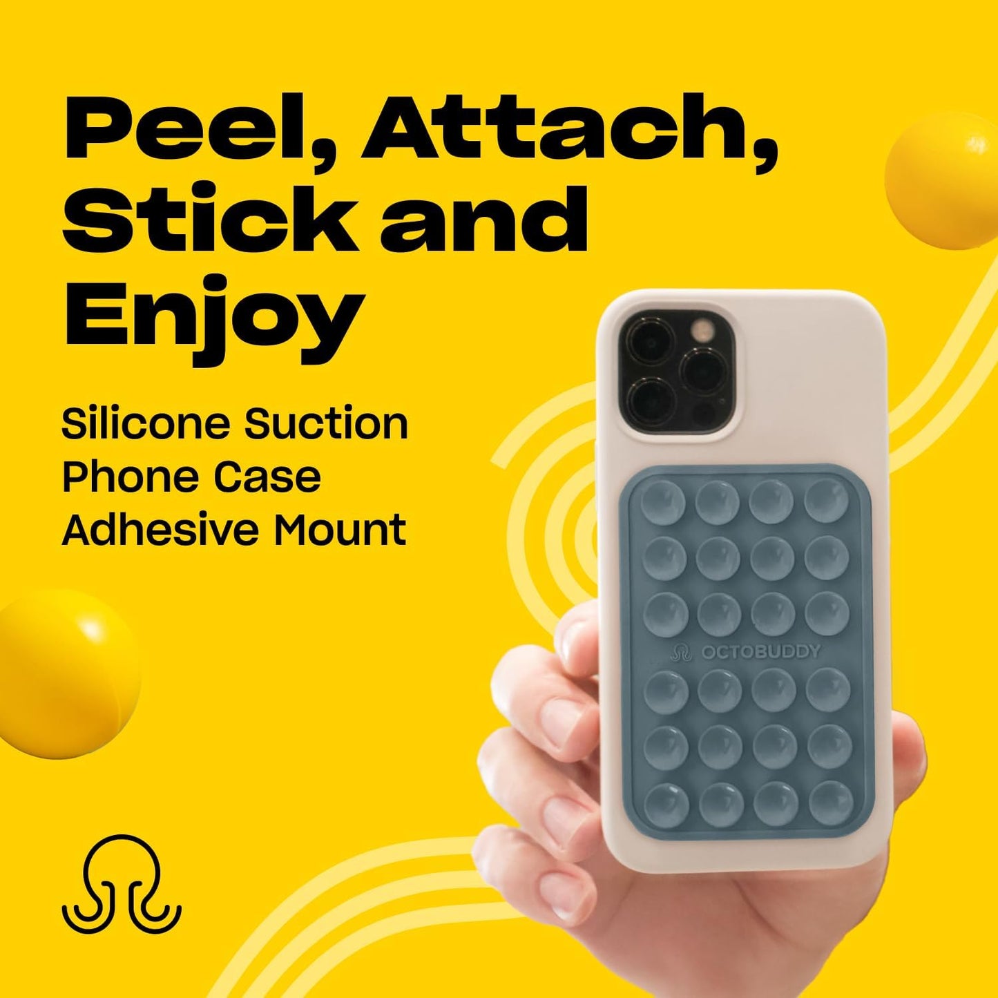 Classic MAX - Silicone Suction Phone Case Adhesive Mount - Hands-Free, Strong Grip Holder for Selfies and Videos - iPhone and Android Compatible - 2.6″ x 3.9″, Shade Gray