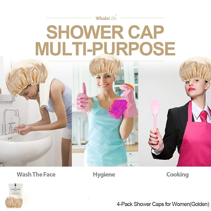 Shower Cap for Women Reusable Extra Large Shower Cap for Men Satin Double Layer - Image 6