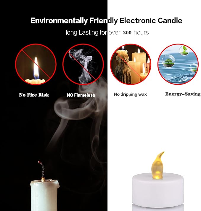JUNPEI 50Pack Battery Tea Lights Candles- LED Tea Lights Realistic Bright - Image 4