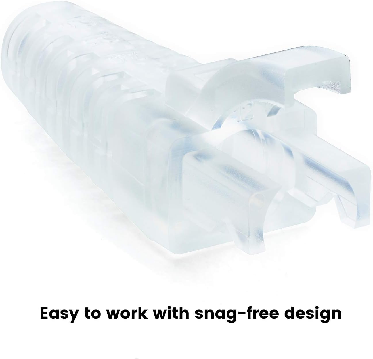 trueCABLE RJ45 Strain Relief Boots, Large 5.5 to 7.0mm Cut-to-Fit PVC Plug Cover, Transparent, 100 Pieces