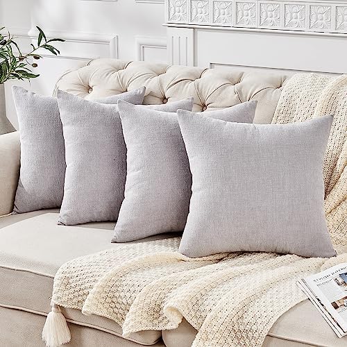 GAWAMAY Light Gray Chenille Throw Pillow Covers 18x18 Set of 4 by GAWAMAY