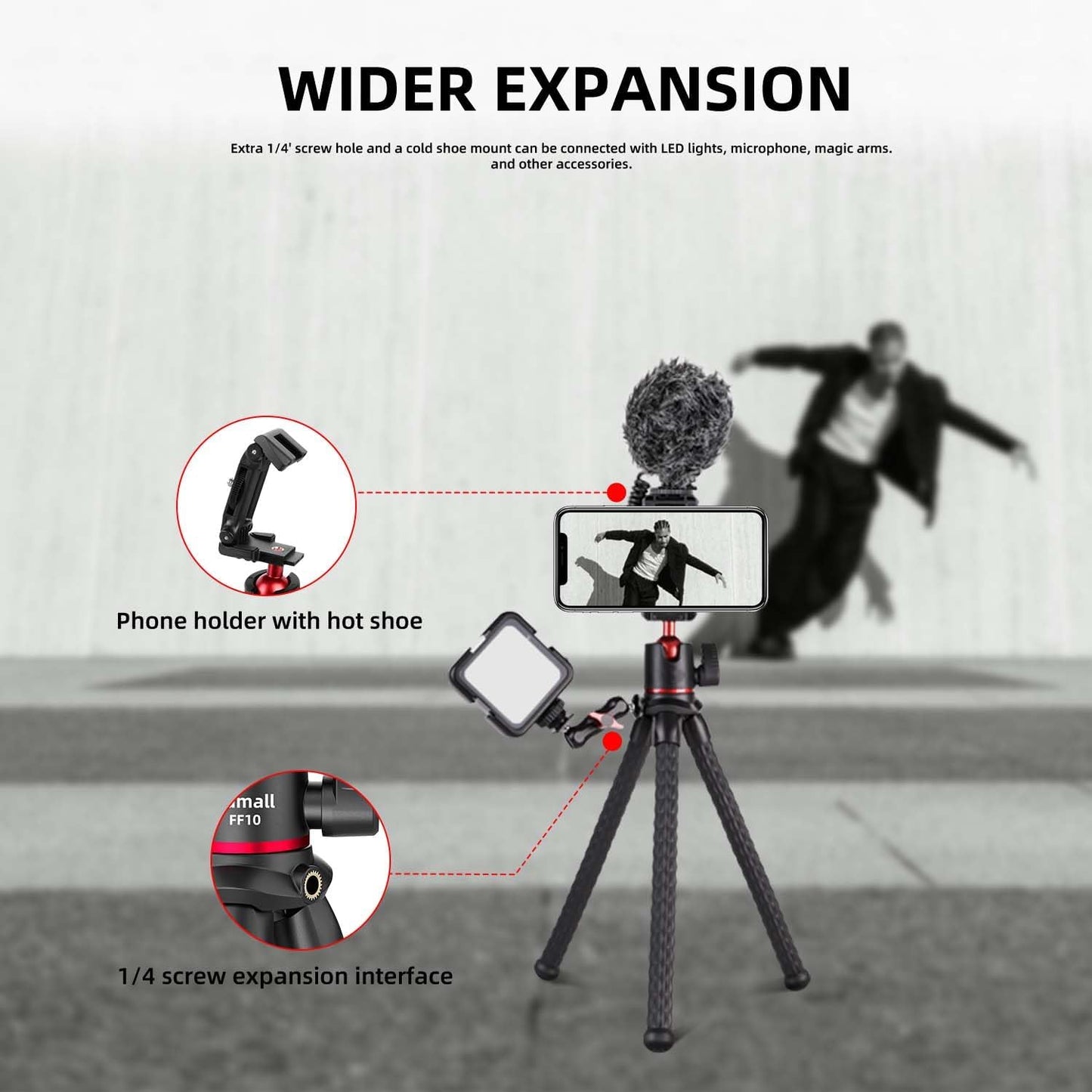 Famall Flexible Phone Tripod for GoPro, Mini Camera Stand with Remote, 1/4'' Screw with Phone Holder&Cold Shoe, Tripod Holder for iPhone Samsung Canon Nikon Sony Streaming Vlog Smartphone