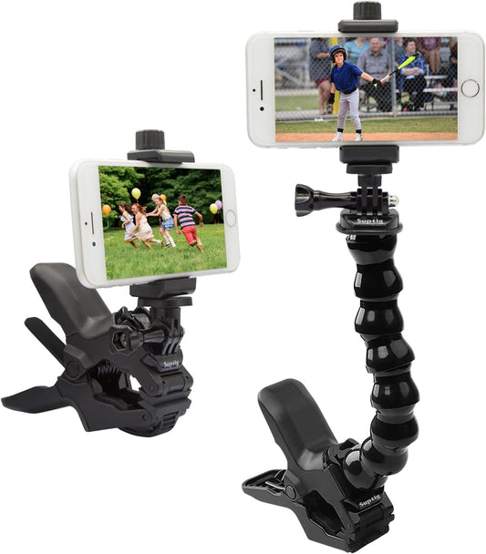 Suptig Phone Holder Desk Gooseneck Mount, Cell Phone Clamp Clip for Pole, Mount Stand, Compatible for iPhone 16 Plus iPhone 15 Pro 14 Plus Xs Max XR X 8 7 6 6s Plus and Other 4-7'' Device
