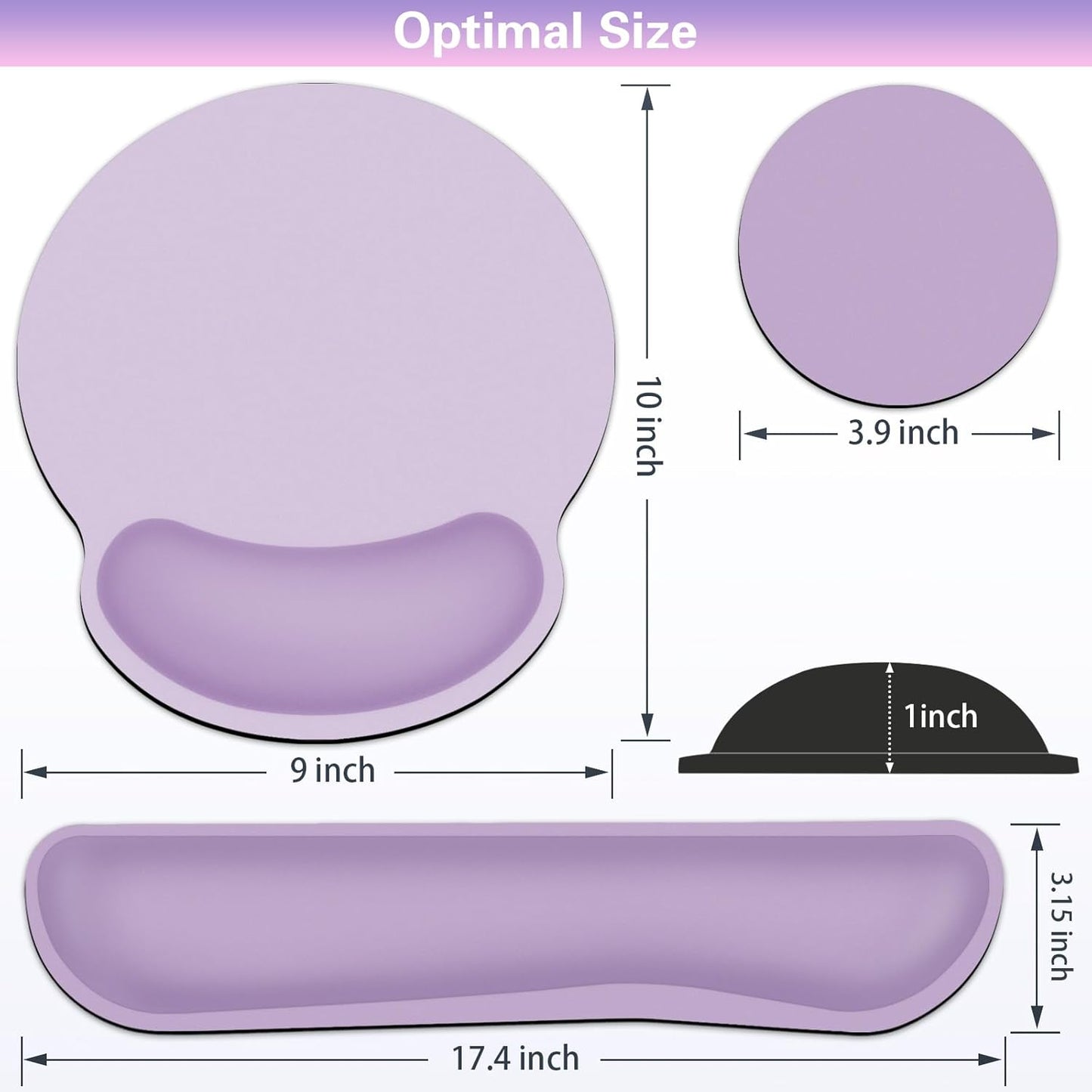 Mouse Pad with Wrist Rest Set, 3-in-1 Wrist Support Mousepad Set, Gaming Mat Pad with Anti-Skid Base,Ergonomic Mouse Pad Purple,Memory Foam Gel Wrist Rest for Computer Keyboard