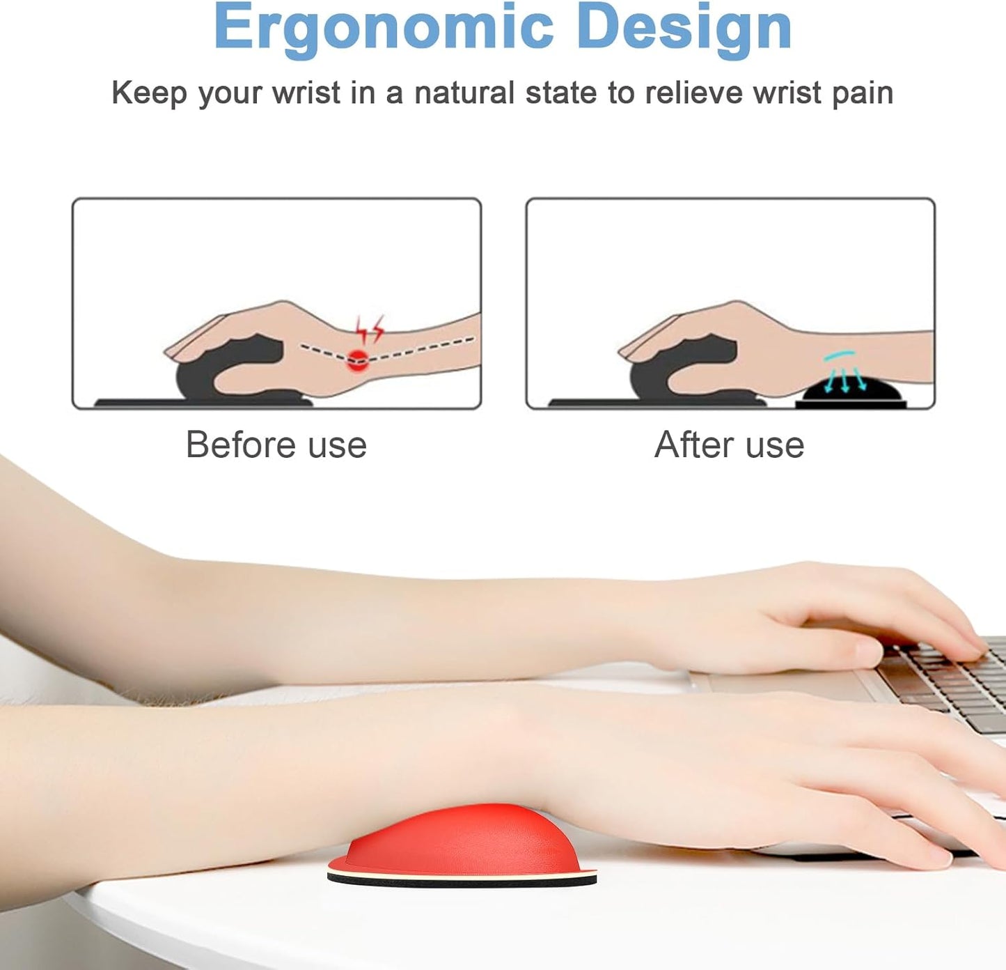 Dapesuom Mouse Wrist Rest, Cute Ergonomic Memory Foam Mouse Wrist for Computer Desk Mats Support, Hand Rest Pad Cushion for Gaming, Office, Laptop, Men, Women, Pain Relief & Easy Typing, Red