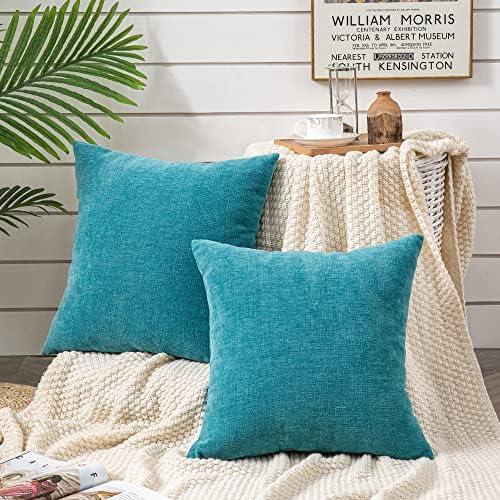 GAWAMAY Teal Chenille Throw Pillow Covers 26x26 Set of 2 - Image 2