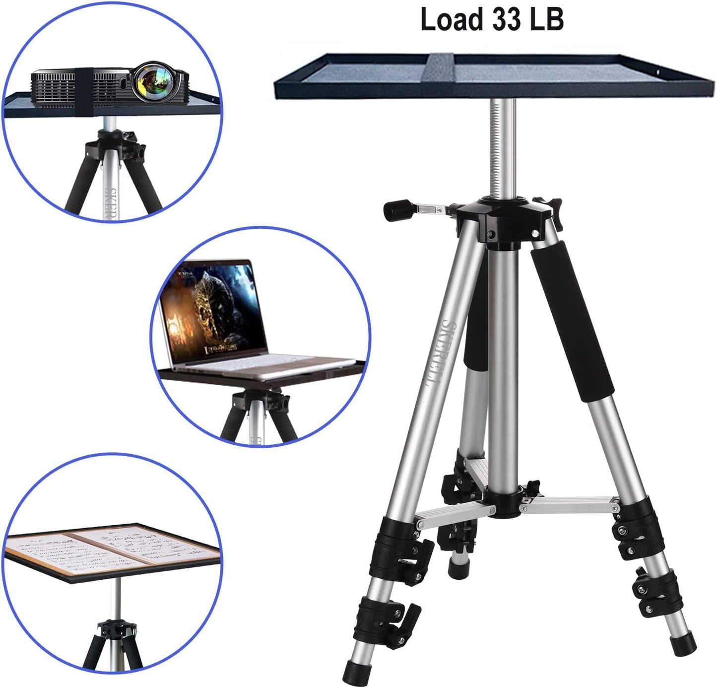 SKERELL Projector Stand Tripod Adjustable: Universal Laptop Standing Height from 17" to 48" with Tray Ball Head Carry Bag for Computer Camera