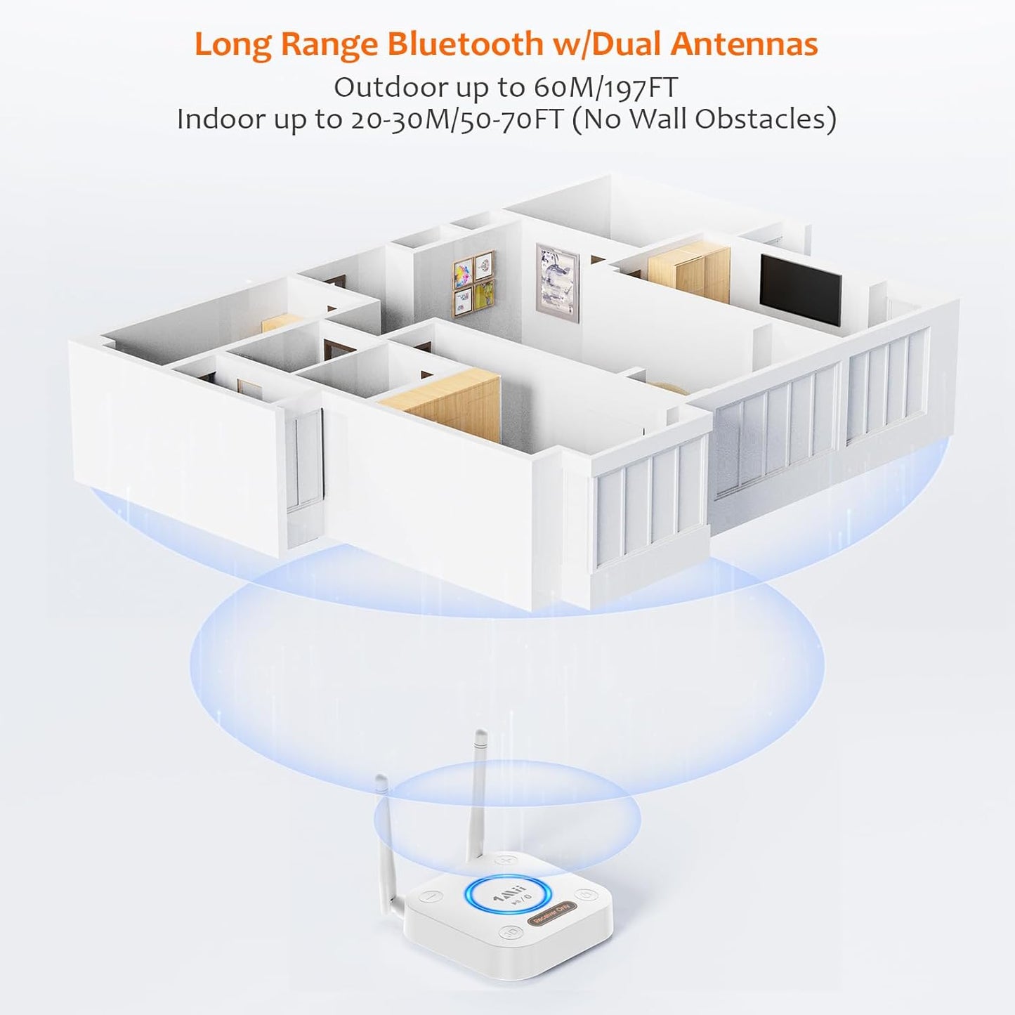 [Upgraded] 1Mii Bluetooth 5.1 Receiver, Long Range HiFi Bluetooth Audio Adapter w/ 3D Surround aptX HD Low Latency, Optical RCA AUX 3.5mm Coaxial for Home Stereo System - B06Pro Grey