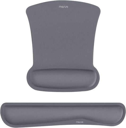 MOSISO Wrist Rest Support for Mouse Pad & Keyboard Set, Ergonomic Mousepad Non-Slip Base Home/Office Pain Relief & Easy Typing Cushion with Neoprene Cloth & Raised Memory Foam, Space Gray