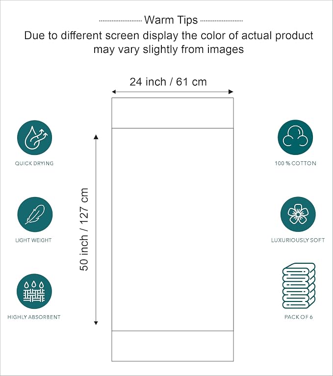 Pleasant Home Bath Towels Set of 6 100% Cotton, 515 GSM | Soft & Highly - Image 7