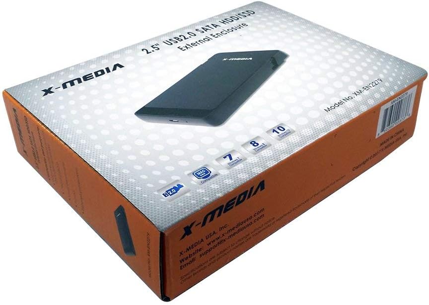 X-MEDIA XM-EN2279 2.5-Inch Tool-Free USB 2.0 SATA SSD HDD Hard Disk Drive External Enclosure Case | Support 7mm / 9.5mm