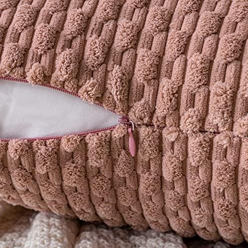 MIULEE Decorative Throw Pillow Covers 18x18 Blush Pink Textured Corduroy - Image 3
