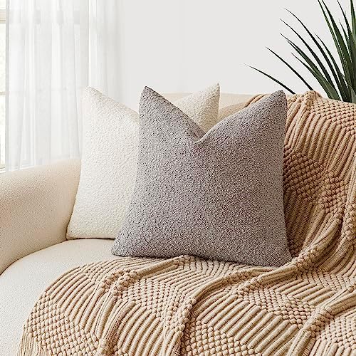 Foindtower Decorative Textured Boucle Throw Pillow Cover 18x18 Neutral Grey - Image 5