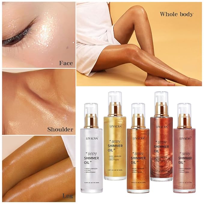 Liyalan Shimmer Body Oil Golden Brown 5 Color Bronze Face Glow Pearl - Image 4