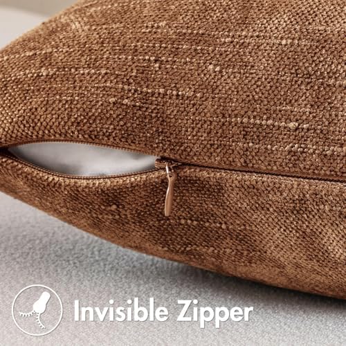 MIULEE 24x24 Inch Euro Textured Chenille Throw Pillow Covers Pecan Brown - Image 6