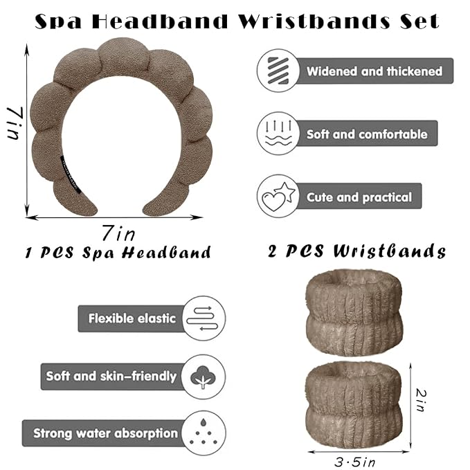 Spa Headbands for Washing Face Wristband Set Sponge Makeup Skincare Headband - Image 2