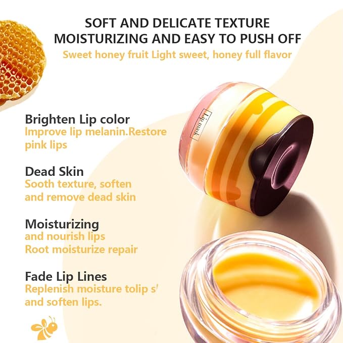 4 PCS Honey Lip Mask, Strawberry & Watermelon & Apple Lime Lip Sleeping Mask - Image 8