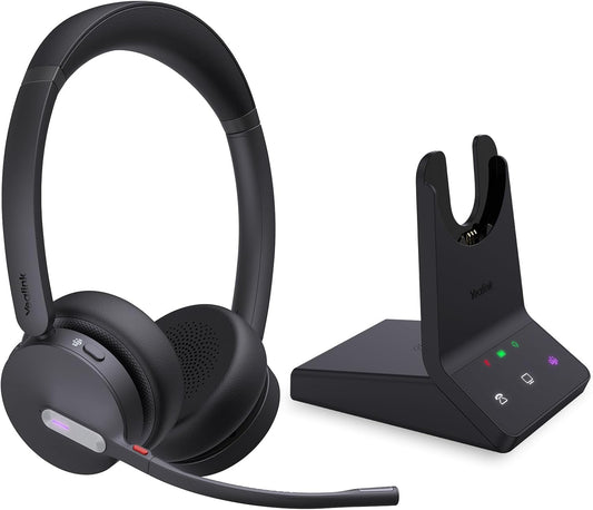 Yealink WH64 Dual Teams DECT & Bluetooth Wireless Headset, 606ft Range, Microsoft Certified, On Ear Work Wired Headphone with 3X Noise Cancelling Mic, 32 Talk Time, Office Desk IP Phone, PC,Computer
