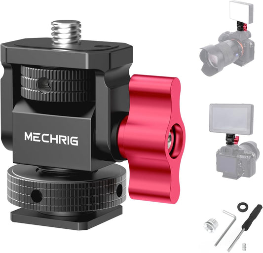 Mini Camera Monitor Mount with Cold Shoe, Aluminum Field Monitor Mount with 1/4″ Screw for LED Light Mic Cage, Cold Shoe Adapter 360° Swivel & 180° Tilt Damping (with Knob 63142)