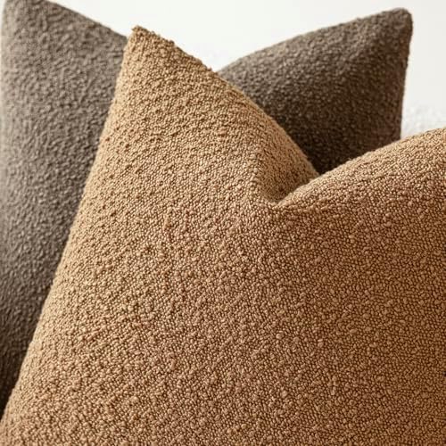 Foindtower Decorative Textured Boucle Throw Pillow Cover 20x20 Rust Tobacco - Image 4