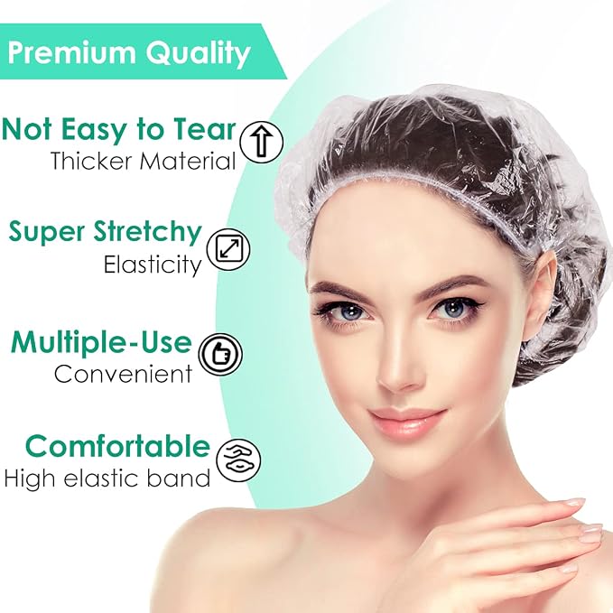 Keeygo Disposable Shower Caps 30 PCS Bath Caps Clear Waterproof Plastic Wraps - Image 3