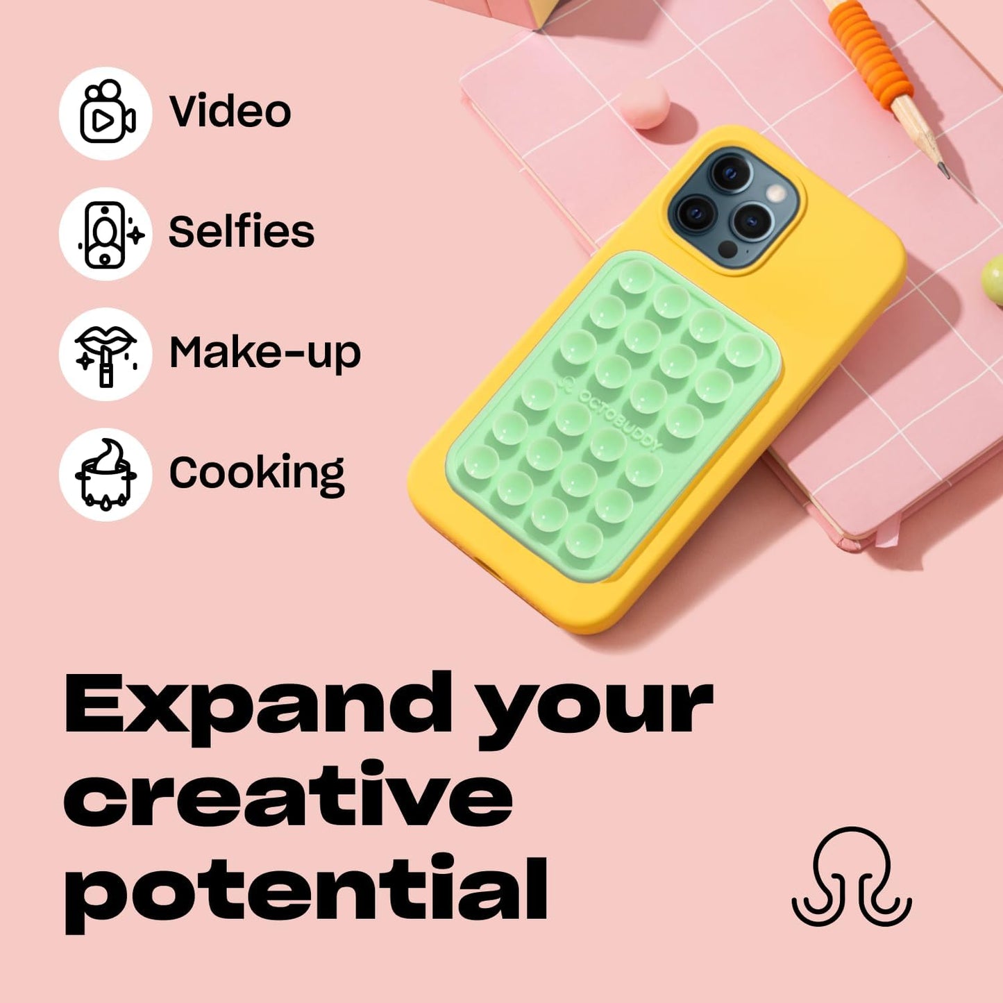 Classic MAX - Silicone Suction Phone Case Adhesive Mount - Hands-Free, Strong Grip Holder for Selfies and Videos - iPhone and Android Compatible - 2.6″ x 3.9″, Buttercream