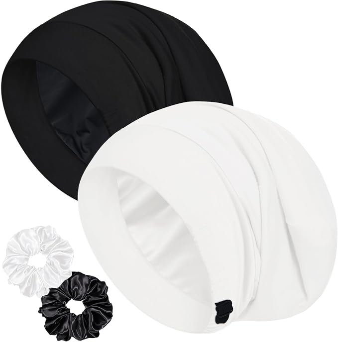 Sleep Cap Bonnet for Sleeping, Adjustable Cooling Ice Silk Lined Hair Bonnets by ROYBENS