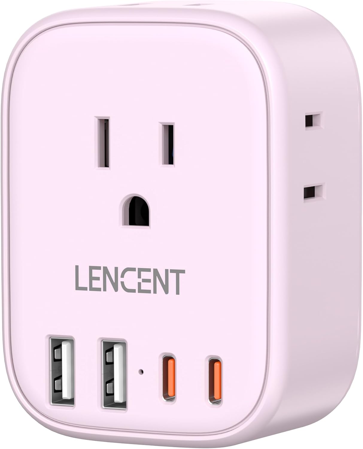 LENCENT Multi Plug Outlet Extender with USB C, 4 AC Electrical Outlet Expander with 4 USB Charger Cube, Small Multiple Wall Tap Plug Splitter for Home Office Travel Cruise Dorm Essentials- Pink