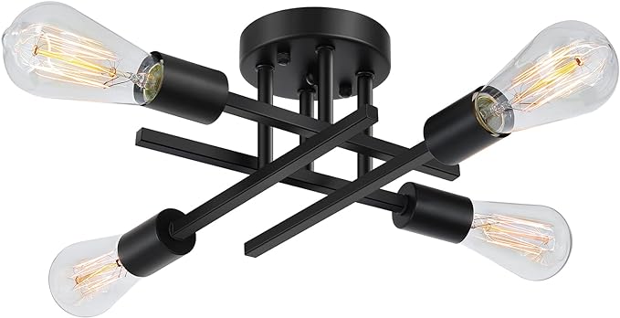 SunRider Industrial 4-Light Semi Flush Mount Ceiling Light Fixture, Modern by SunRider