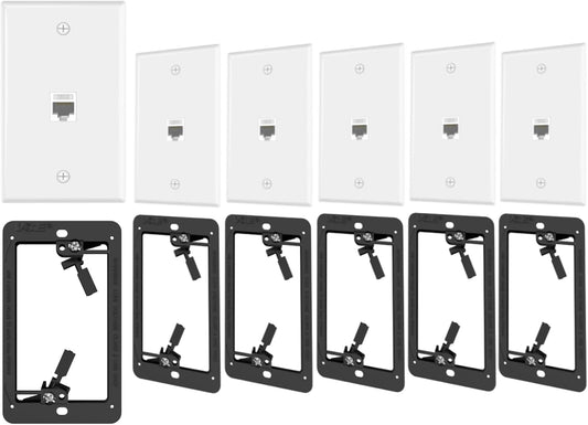VCE 6-Pack Ethernet Wall Plate (UL-Listed), RJ45 CAT6 Wall Plate with Low Voltage Mounting Bracket 1 Gang, White