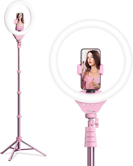 UBeesize 12'' Selfie Ring Light with 62’’ Tripod Stand for Video Recording, Live Streaming(YouTube, Instagram, TIK Tok), Compatible with Phones, Cameras and Webcams Pink