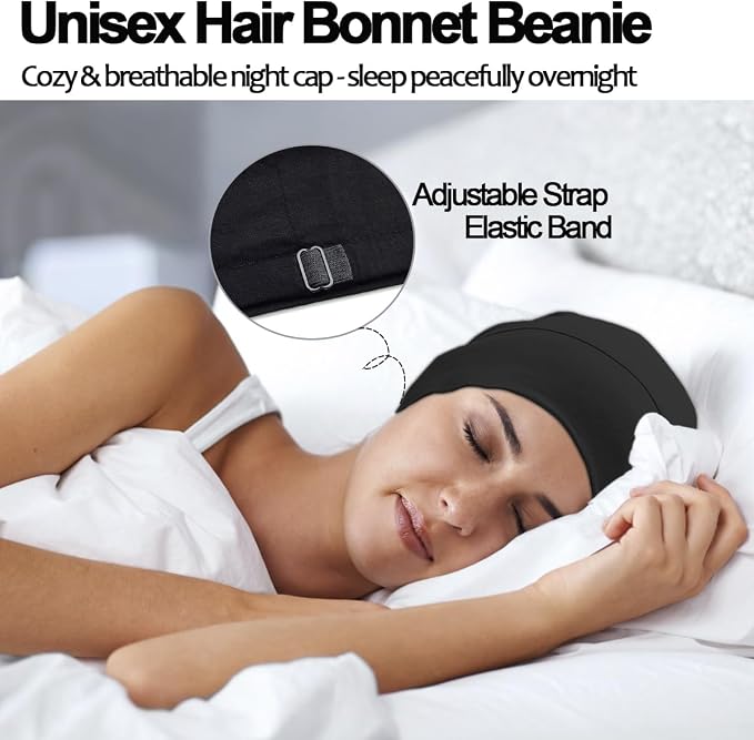 Sleep Cap Bonnet for Sleeping Black Women, Adjustable Cooling Ice Silk Lined - Image 3