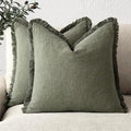 Foindtower Decorative Linen Fringe Throw Pillow Covers 22×22 Olive Green by Foindtower