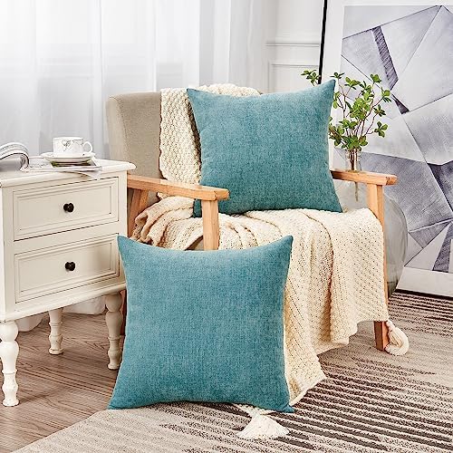 GAWAMAY Smoke Blue Chenille Throw Pillow Covers 26x26 Set of 2 - Image 5