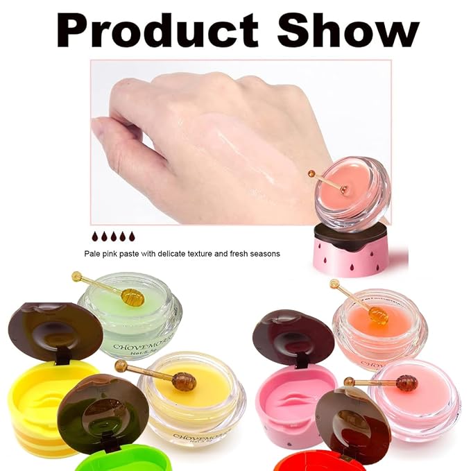 4 Packs Fruit Mask Lip Balm Honey Pot, Vitamin E Lip Masks & Moisturizing - Image 6