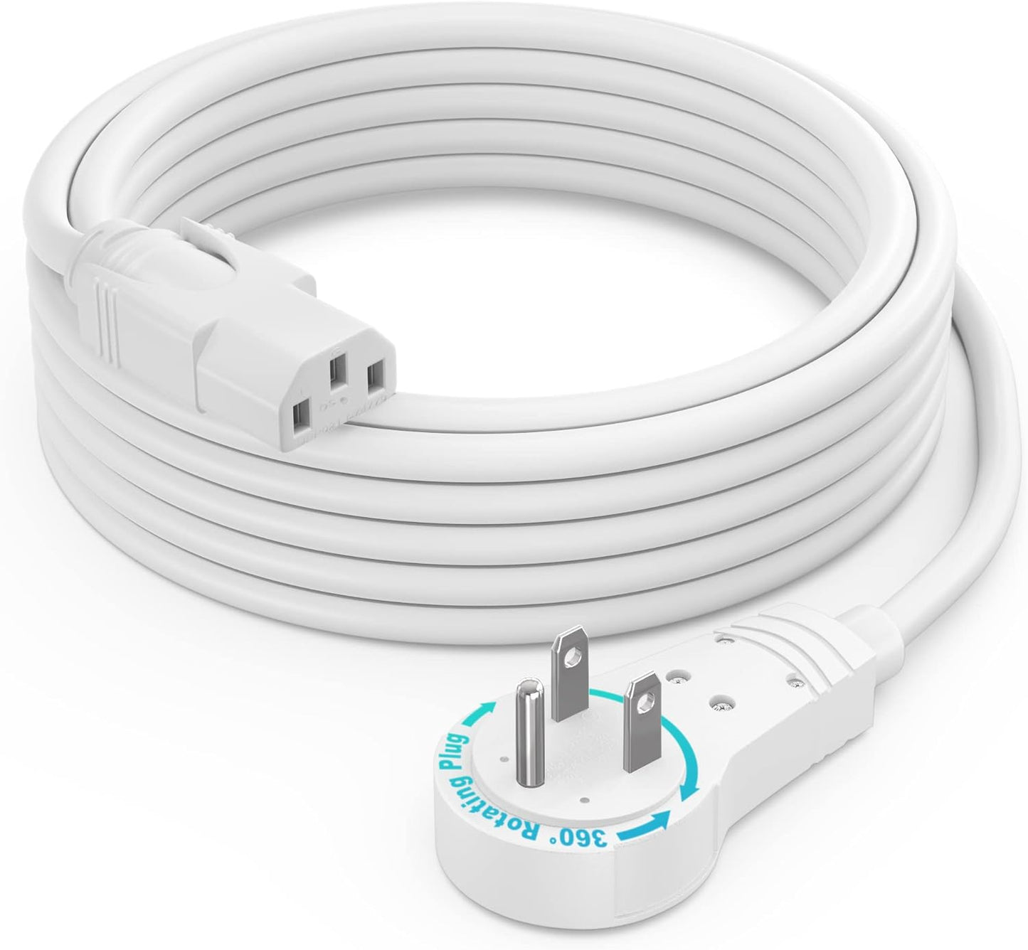 Maximm Monitor Computer Power Cord 10 Ft Flat Plug 360° Rotating PC Cable 3 Prong for, Desktop, Printer, Scanner, 16 AWG NEMA 5-15P to IEC13 - UL Certified