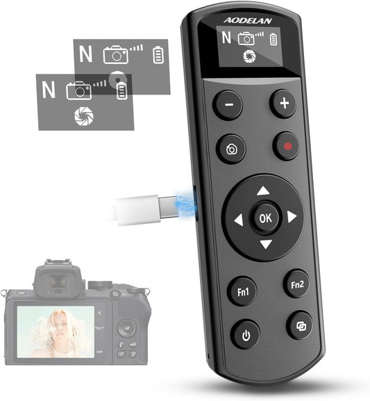 Remote Control for Nikon Camera,USB-C Rechargeable Wireless Shutter Release with OLED Screen – Video, Zoom & Focus Control for Nikon A1000, B600, P1000, P950, Z6III, Z30, Z50II, Zfc, Z5 (Black)