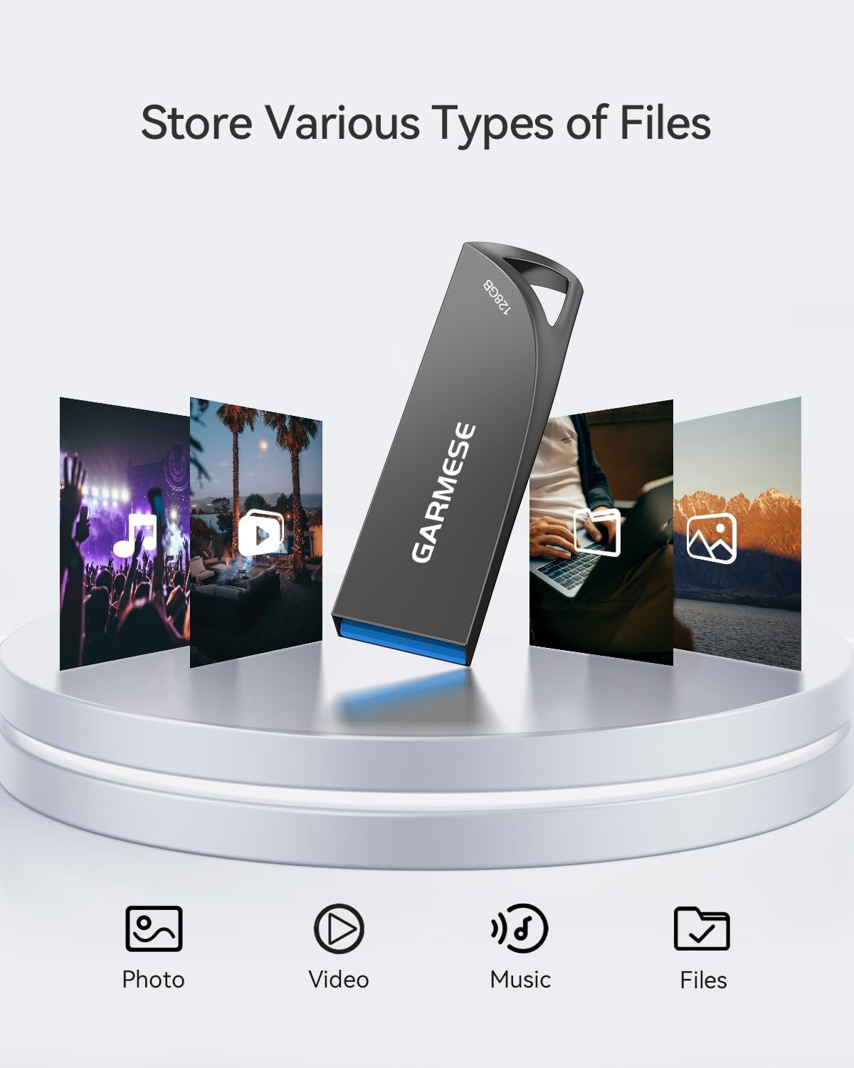 128GB USB 3.0 Flash Drive, Waterproof Metal USB Memory Stick, Slim Thumb Drive Portable Pen Drive with Keychain Hole Stylish Jump Drive for PC Computer Car - Gray