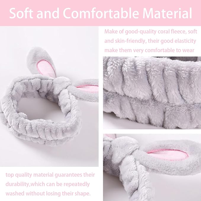 musejoy 3 Pcs Headband Bunny Ears Headband Cute Spa Headbands - Image 3