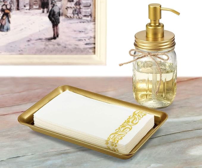 Vintage Farmhouse Decor Metal Vanity Tray, Countertop Guest Hand Towel Storage - Image 5